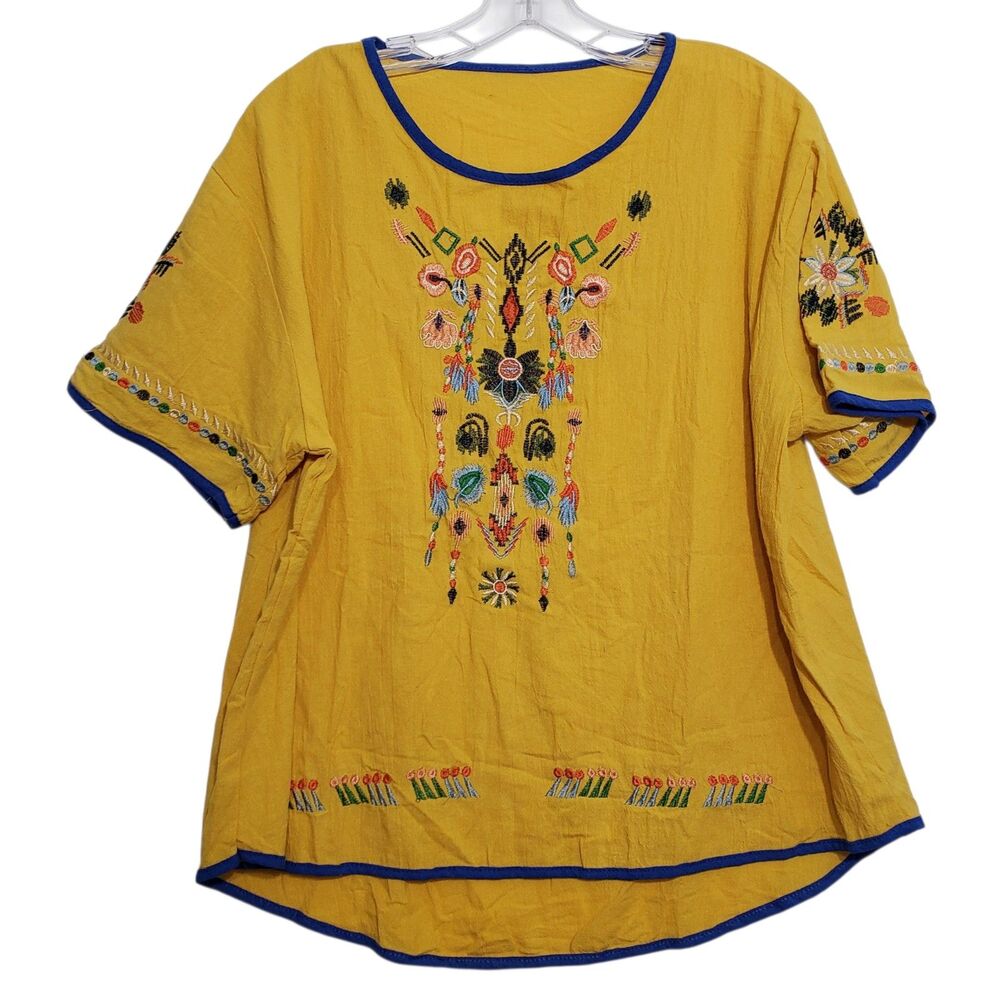 Women's Colorful Embroidered Blouse, Size 3XL
